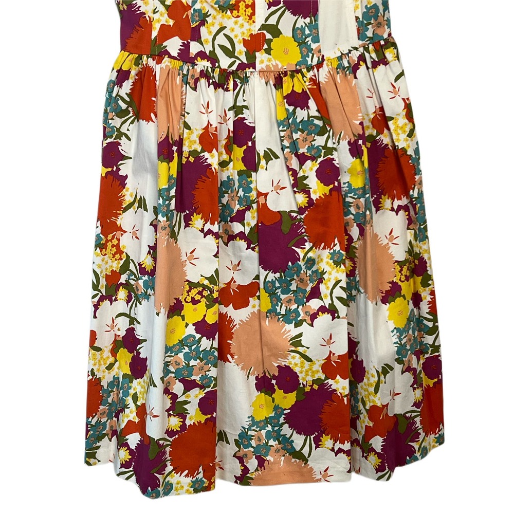 Aqua Strappy Bright Floral Sweetheart 100% Cotton Knee Length Dress Size L - Picture 3 of 9